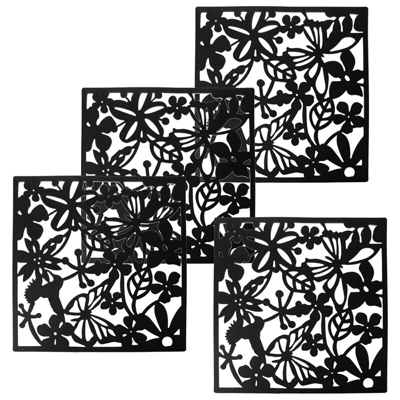 Paravent suspendu papillon oiseau fleur, 4 pièces, panneau de séparation, rideau de chambre, décoration de maison: Black