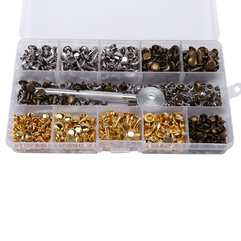 300 Sets Leer Klinknagels Double Cap Klinknagel Buisvormige Metalen Studs Met Punch Tang Bevestiging Set Gereedschap Voor Diy Leather Craft klinknagels Rep