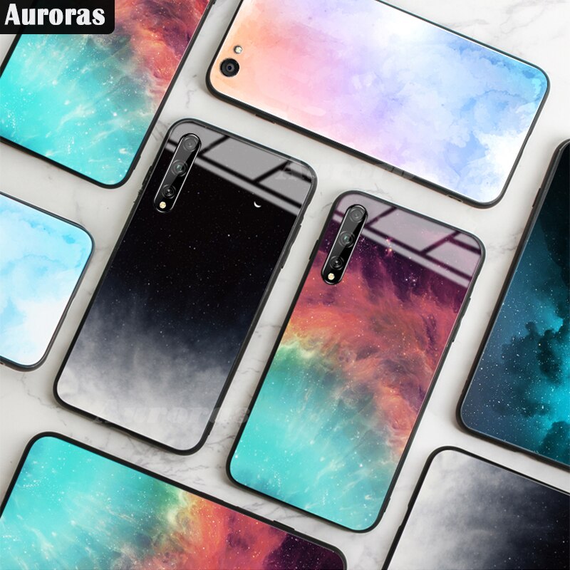 Obudowa zorze polarne robić HUAWEI Y8P obudowa ze szkła hartowanego gwiaździste niebo projekt Funda robić Huawei Y8p pokrywa odporna na wstrząsy Funda