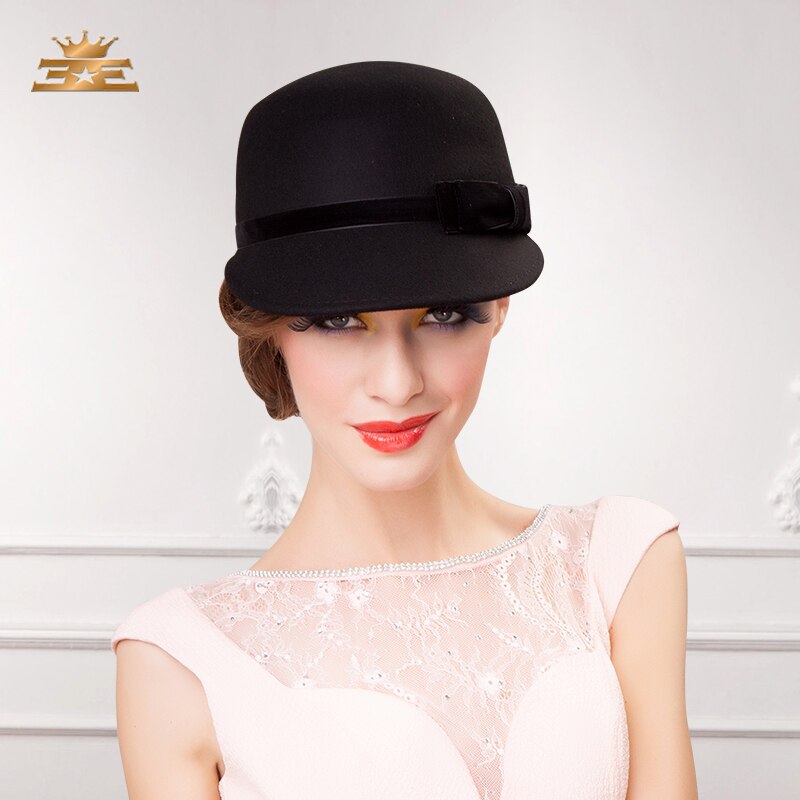 British Winter Hat Female British Style Wool Hat Lady Wool Cap Black Wool Hat Curling Brim B-7488