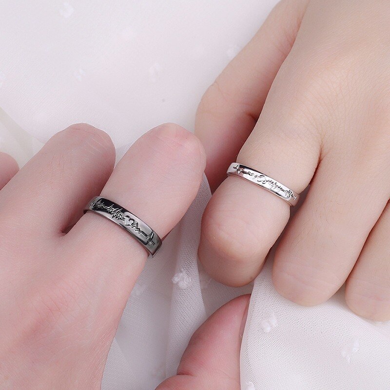 2 Stuks Paar Ring Paar Ring Belettering Zwart-wit Ecg Live Mond Een Paar Mannen En Vrouwen Koreaanse eenvoudige