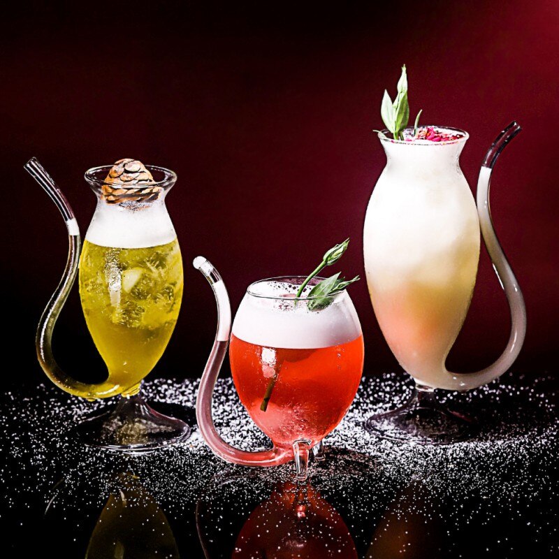 Taza de copa de vidrio de jugo de vino tinto vampiro de 300ml con tubo de bebida incorporado paja de resistencia al calor vampiro cóctel de vidrio de vino