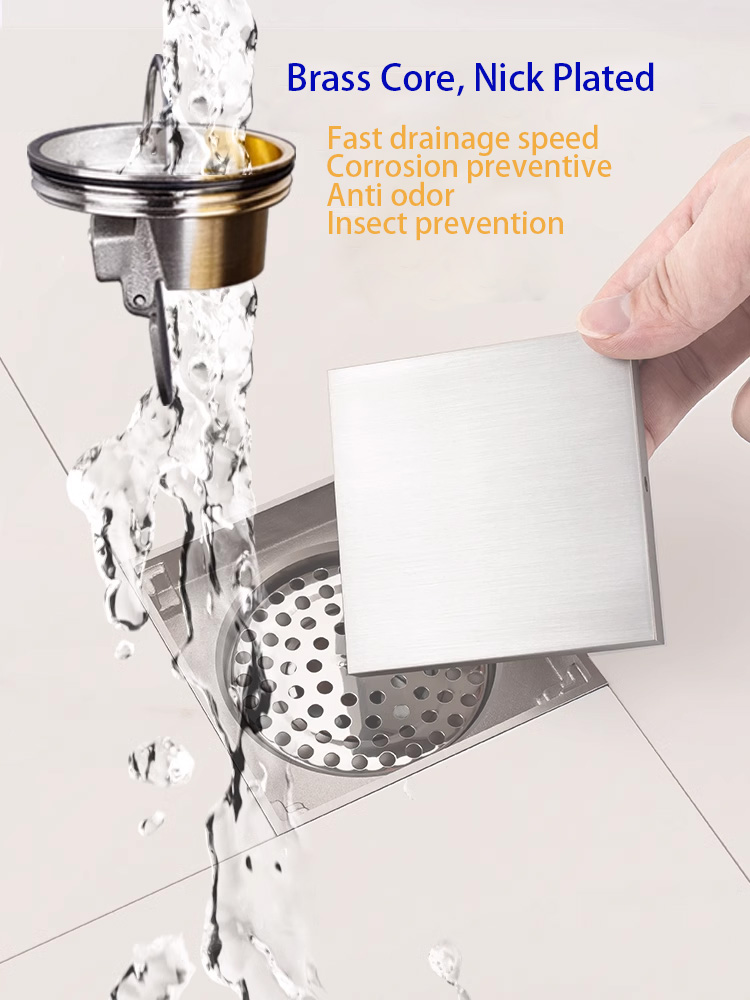 Brass Floor Drain, Metal Grey Color, Washing Machine, Bathroom, Shower, Invisible, Long Strip, Bathroom