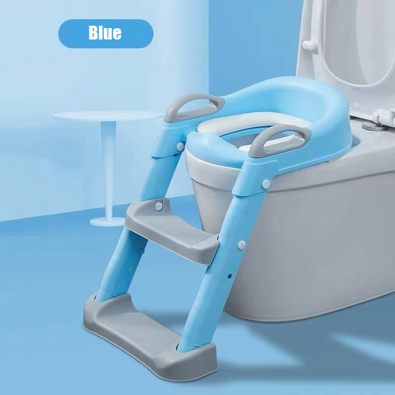 Escalera de inodoro plegable para niños, orinal de entrenamiento, asiento de bebé, orinal con taburete ajustable, cómoda y segura: Azul