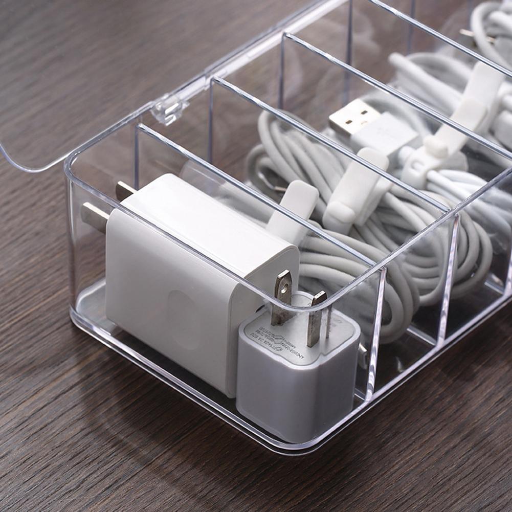 Transparent Cable Storage Box Charging Cable Storage Container For Desktop Charger Cable Storage Box Organizer Storage Container