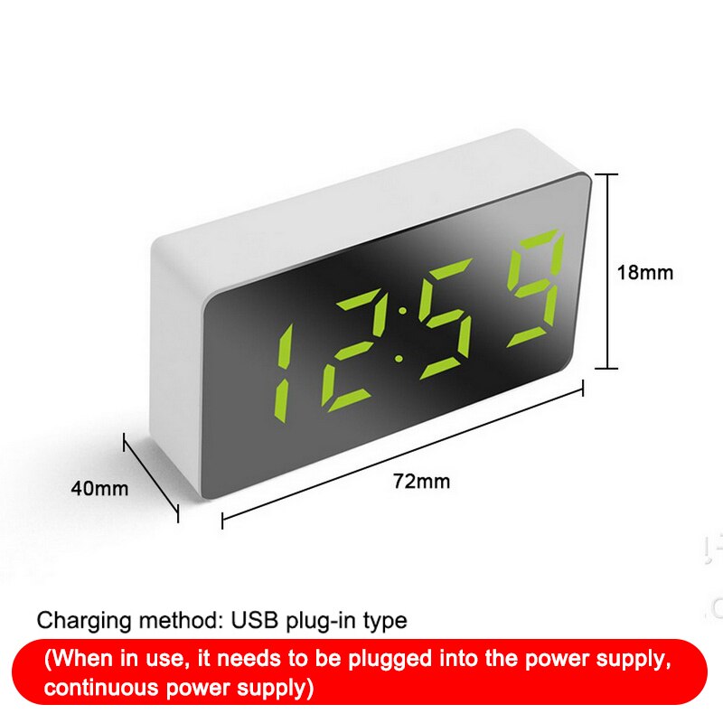 LED Multifunctional Mirror Clock Digital Alarm Snooze Display Time Night LCD Light Table Desktop USB 5v/No Battery Home Decor: B