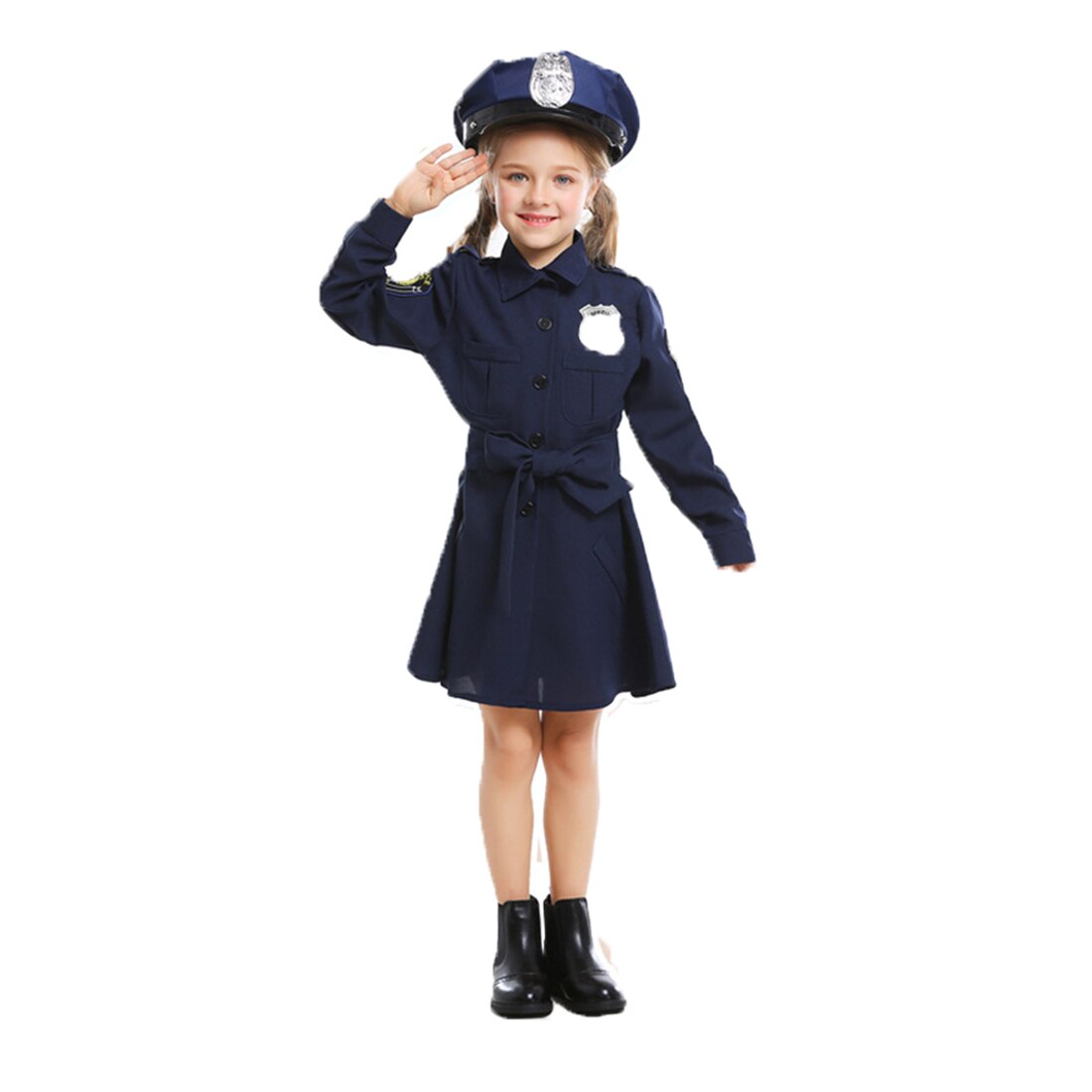 3Pcs Pretend Play Cute Police Dressup Set Policewoman Costume For 130cm-145cm/120cm-130cm/110cm-120cm/90cm-110cm Kids - L M S XS