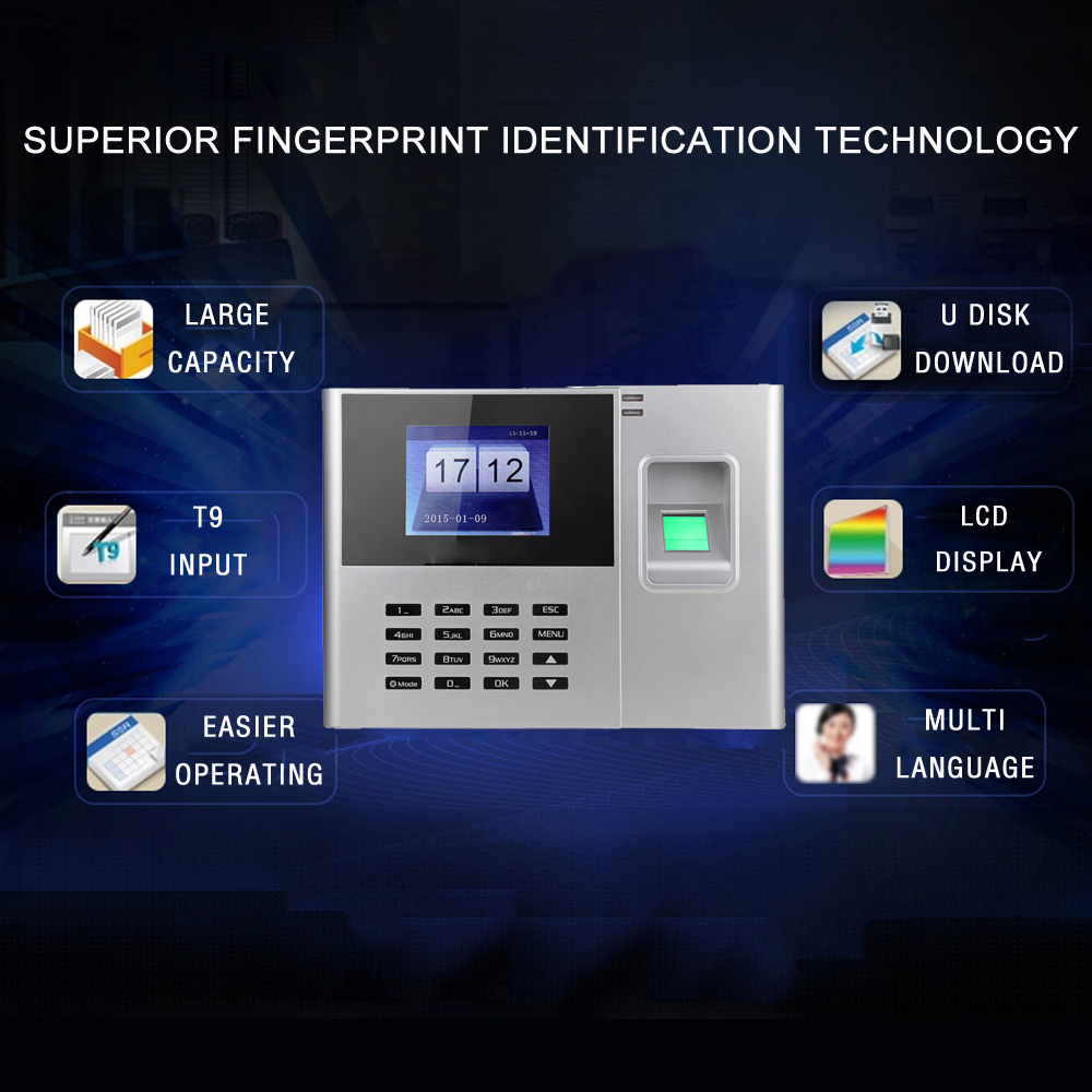 Biometric Fingerprint Password Attendance Machine Employee Checking-in Recorder 2.8 inch TFT LCD Screen DC 5V Time Attendance