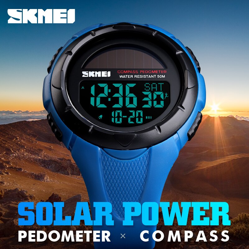 SKMEI boussole montres solaires hommes podomètre Calories montres hommes numérique Sport de plein air alarme heure Chrono reloj hombre 1488