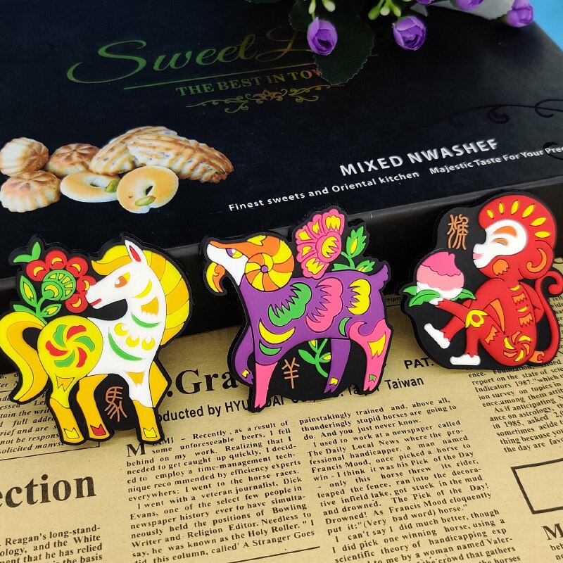 Original Zodiac Refrigerator Magnet Stickers 12 Zodiac Signs of The Year of The Tiger Refrigerator Magnetic Stickers Decoration