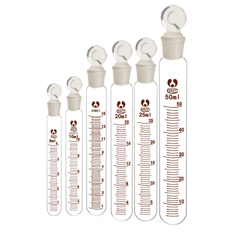 Tube à essai en verre gradué 5mL-50mL avec bouchon buccal de meulage pour l'expérience