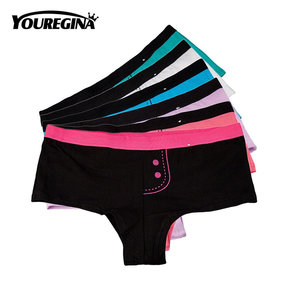 Youregina kvinner sexy boksere kvinne undertøy bomull bokstavtrykk truse dame truser undertøy boyshorts truse 6 stk/lot ml xl: Y9077 / M