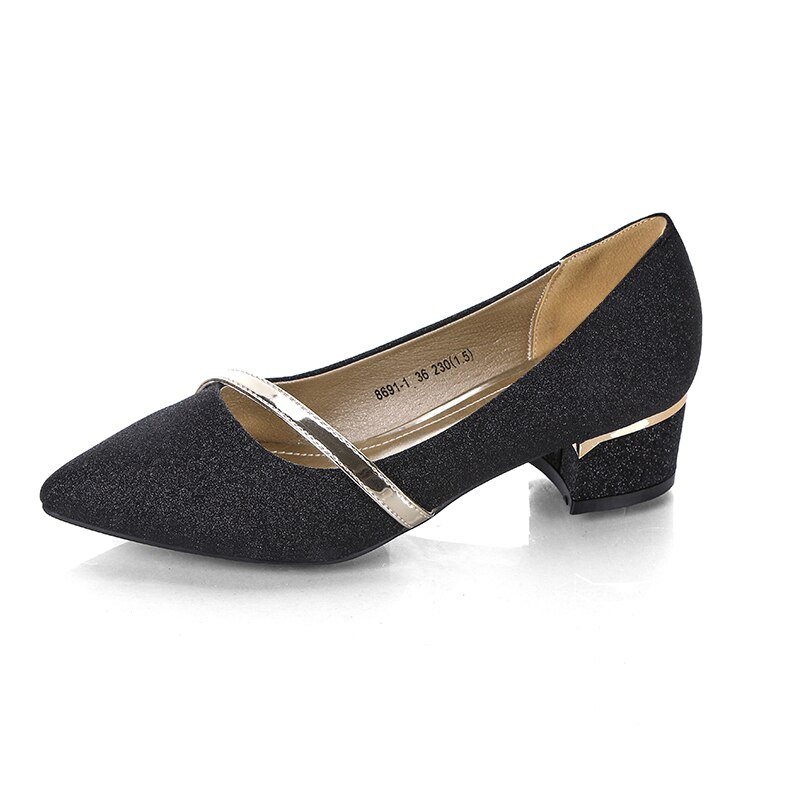 Lente damesschoenen met hoge hak, kantoorschoenen, gouden bruidsschoenen, pumps met pailletten en puntige neus, damesschoenen 6667c: Zwart / 7.5