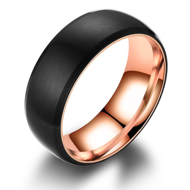Yoiumit Rose Gouden Ring Sferische Roestvrij Staal Roterende Ring Sferische Geborsteld Zwart Ringen Trouwring Paar: 13