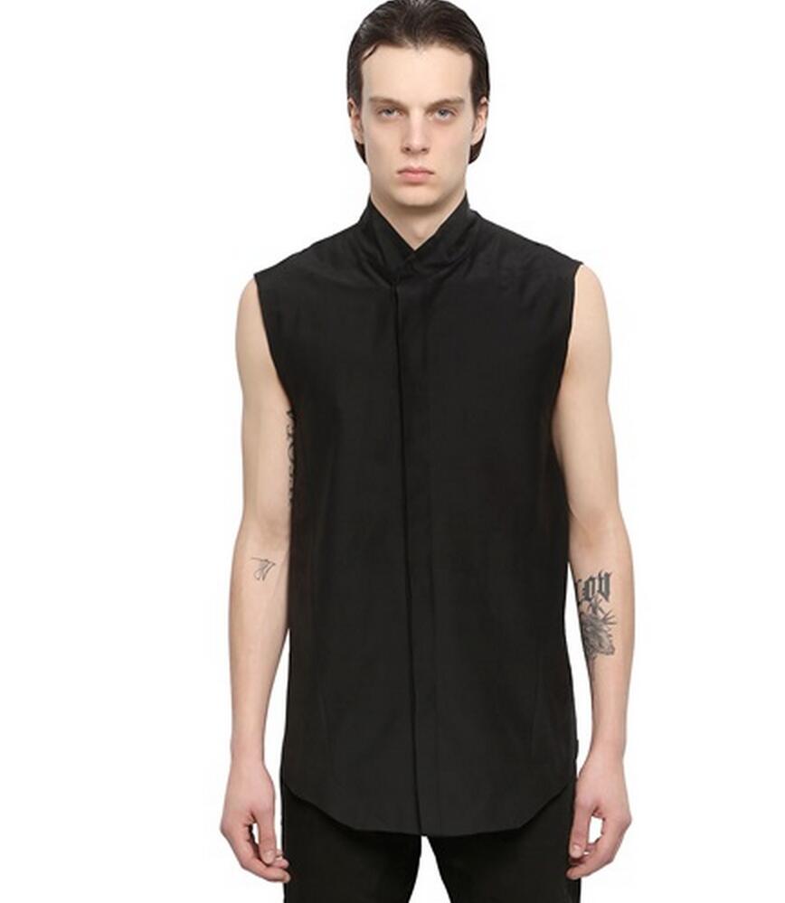 S -4xl ! miesten vaatteet pieni jalkakaulus persoonallisuus vintage hihaton ohut paita plus kokoiset laulajaasut: Musta / S