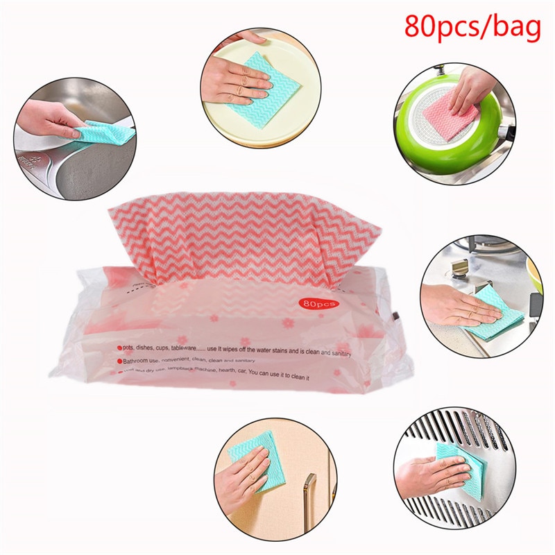 80pcs/bag Non-woven Fabric Hand/Kitchen Disposable Cleaning Cloth Dish Scouring Pad Cleaning Supplies
