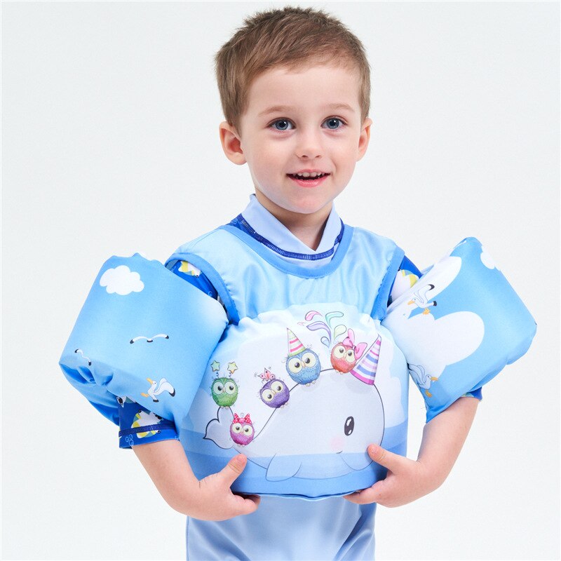 Cartoon Child Life Jacket Buoyancy Vest Cute Baby Floating SuitSwim Arm Foam Belt Safety Buckle Environmental Protection: Deep Blue