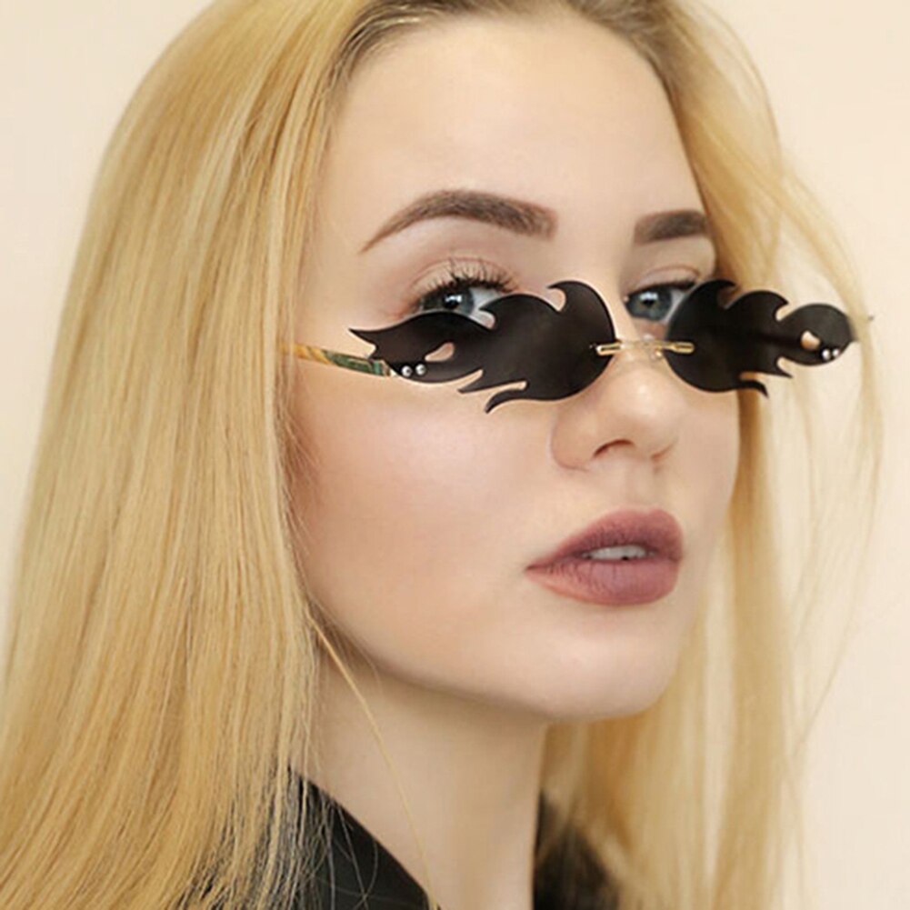 Dames cat eye smalle bril retro metalen montuur vuur vlam randloze golf zonnebril dames spiegel zonnebril  uv400