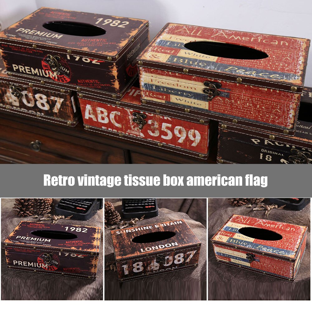 Retro Amerikaanse Vlag Patroon Thuis Auto Lederen Tissue Doos Pu Case Papier Container Servet Papieren Handdoek PAK55