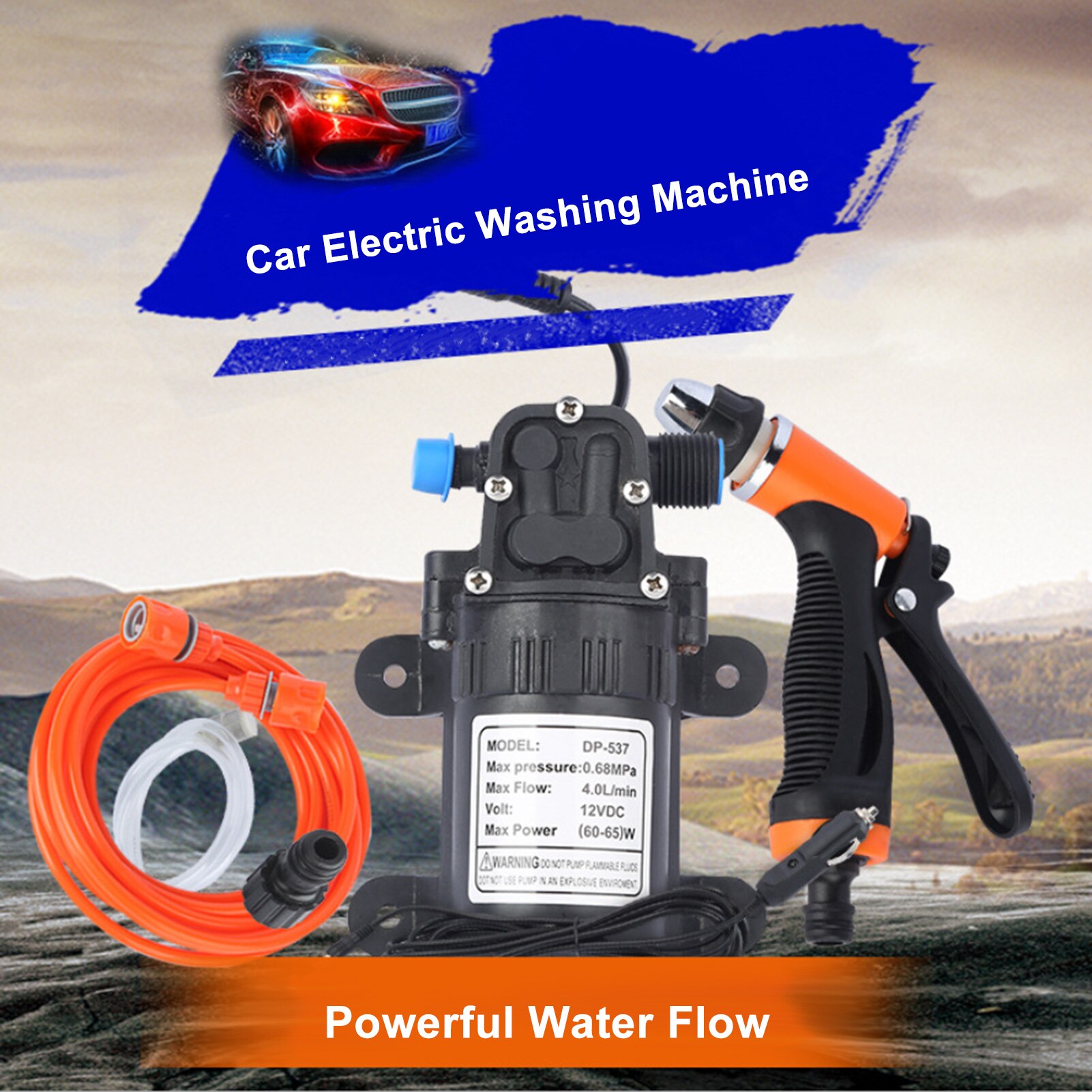 High Pressure Car Washing Machine Kit 12V Electric Pump + Wash Sprayer 2 Modes + Power Cable + Hoses for car washing