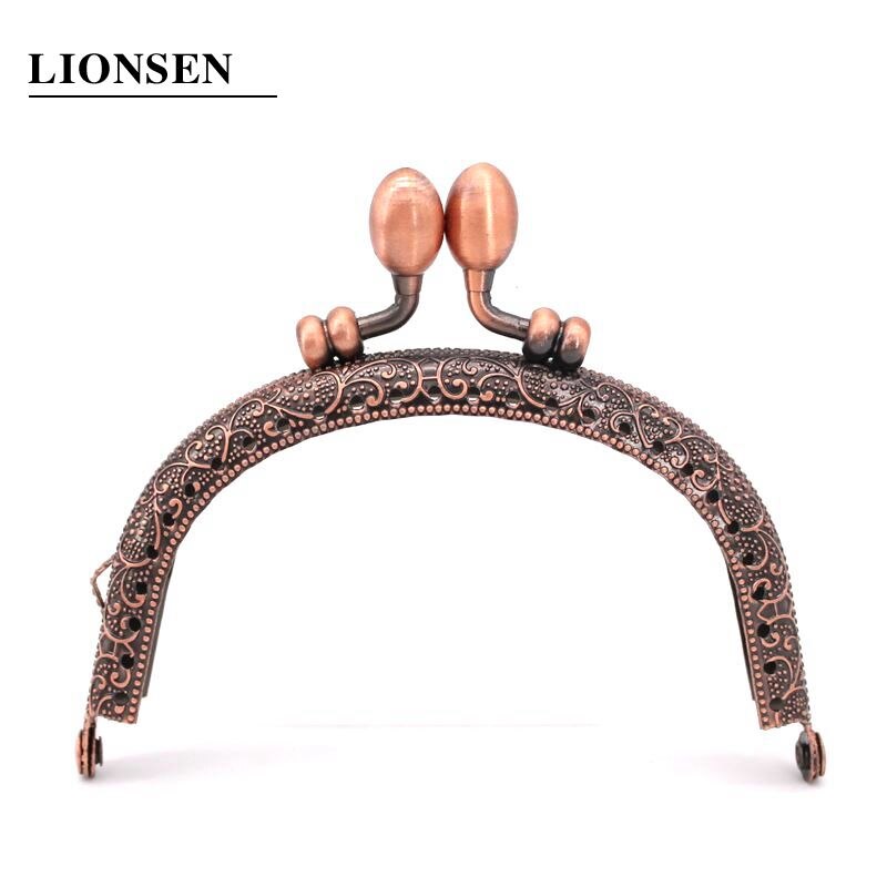 LIONSEN 9.5cm Bud Retro Round Metal Purse Frame Handle for Clutch Bag Coin Kiss Clasp Lock Antique Bronze Hardware Bag Accessory: Red copper