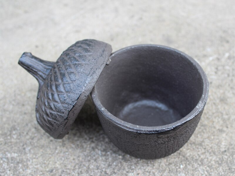 Cast Iron Acorn Trinket Box In Antique Brown Finish