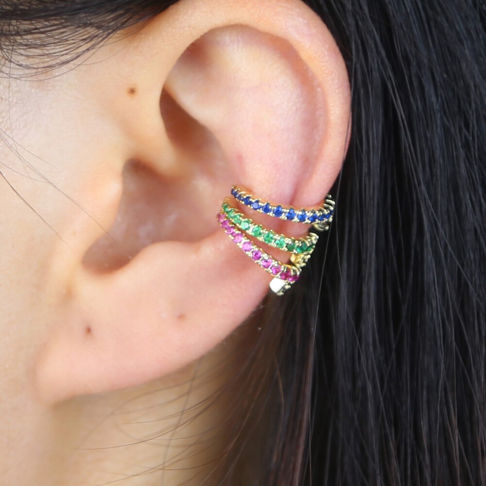 no piercing ear cuff colorful cubic zirconia simple clip earring cuffs
