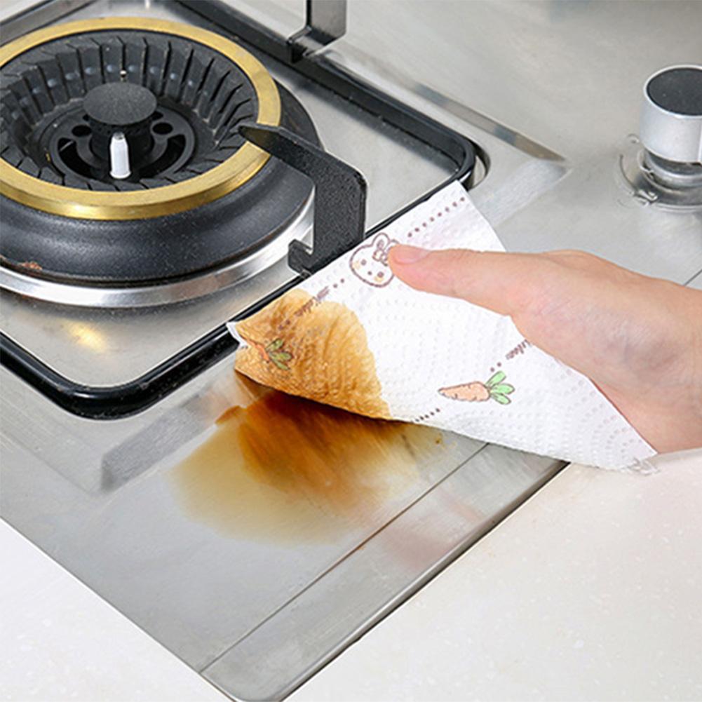 60 Sheets Roll Printed Kitchen Dishwashing Paper Oil Absorbing Paper Cooking Paper Towel Washable Roll Paper Paper Wipes