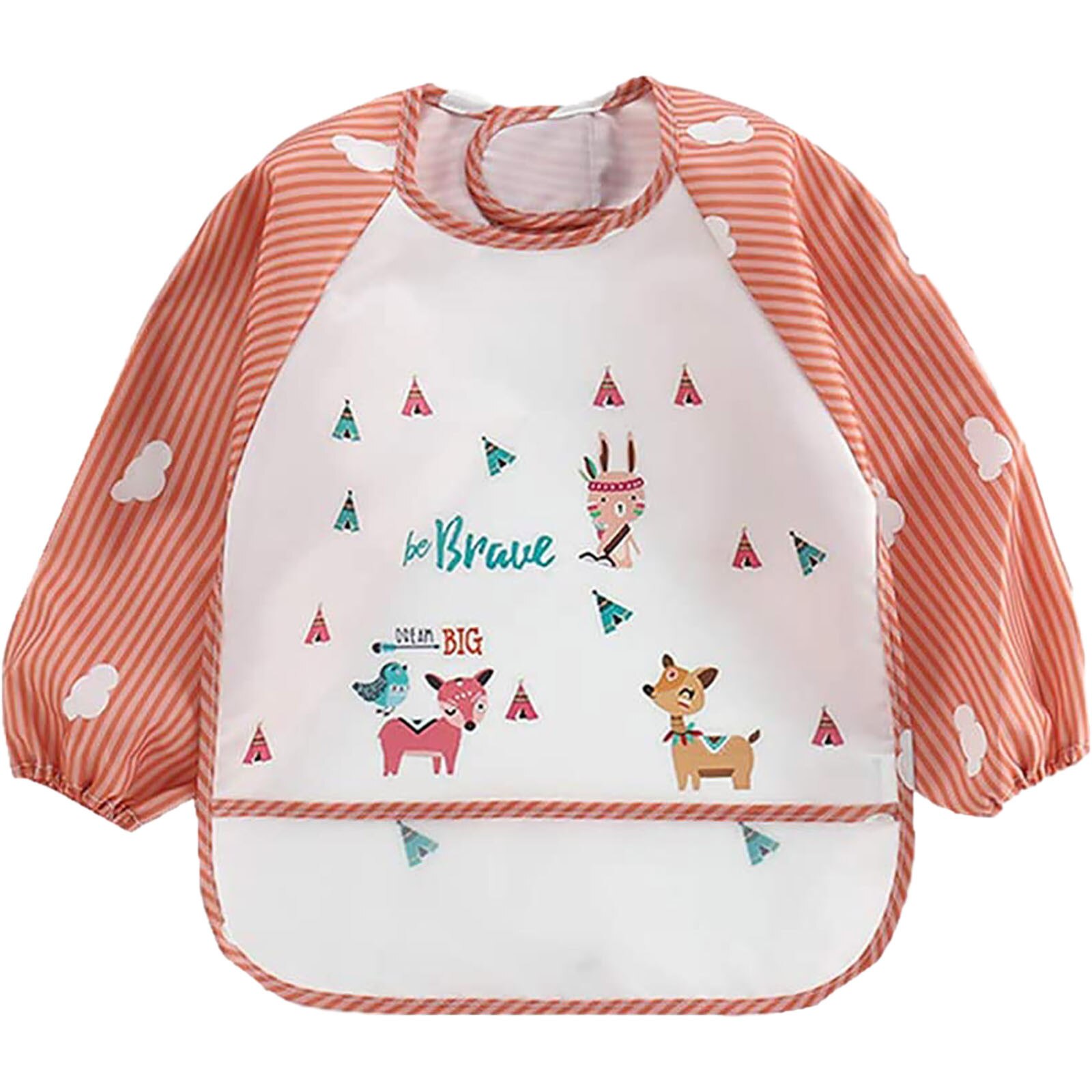 Bebê dos desenhos animados imprimir infantil criança bebê arroz roupas meninos meninas dos desenhos animados descartável impermeável manga longa listras bib invertido vestido: E