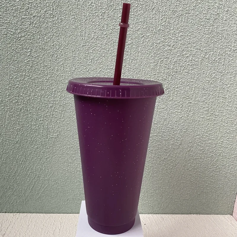 Kreatywny Kubek ze Słomką, Brokatowy Kubek z Cekinami, Kolorowy Kubek robić Kawy i Soku ze Słomką, Prosty, Uroczy, Popularny w Internecie Kubek z Plastikowym Dnem, Przenośny Kubek na Zewnątrz: Niebieski