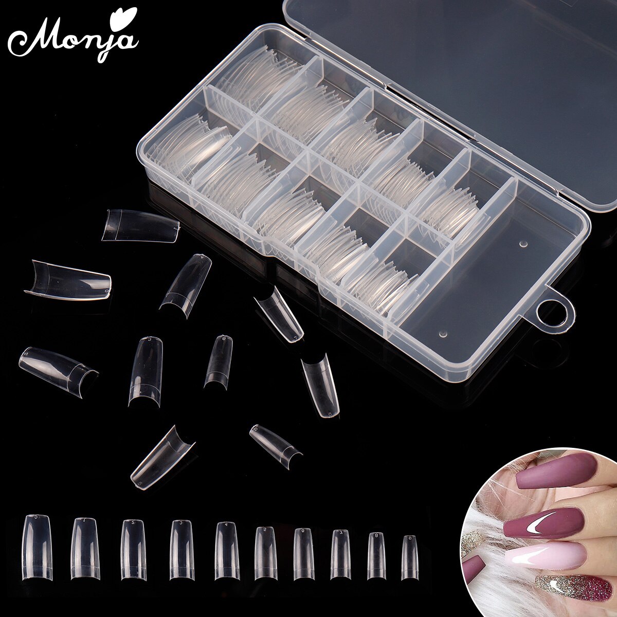 Monja 100 stuks transparante natuurlijke franse nail art halve dekking nepnagels ballet acryl uv gel verlengnagel tips manicure tool
