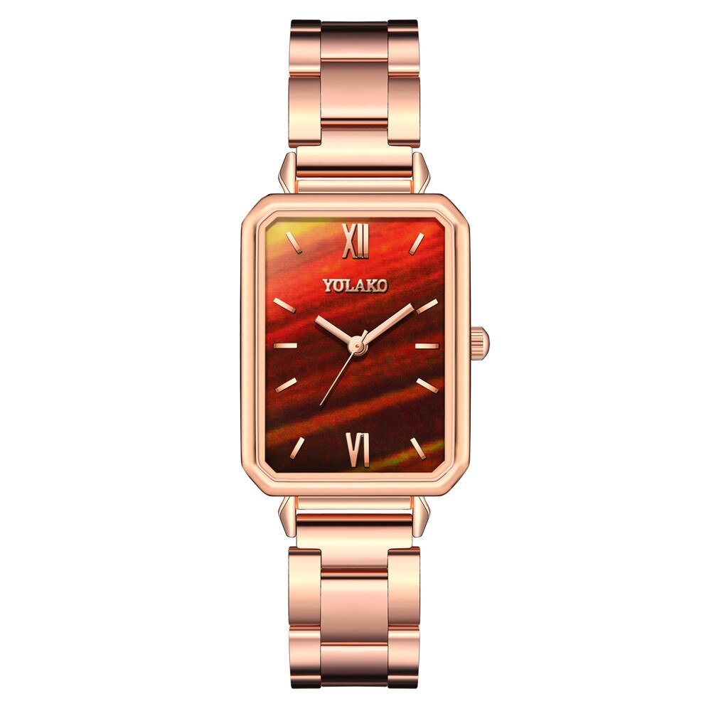 Klasyczna marka zegarek damski ze stali nierdzewnej prostokąt zielone modne zegarki damskie różowo-złoty kwarc bransoletka robić zegarka na rękę: brązowy