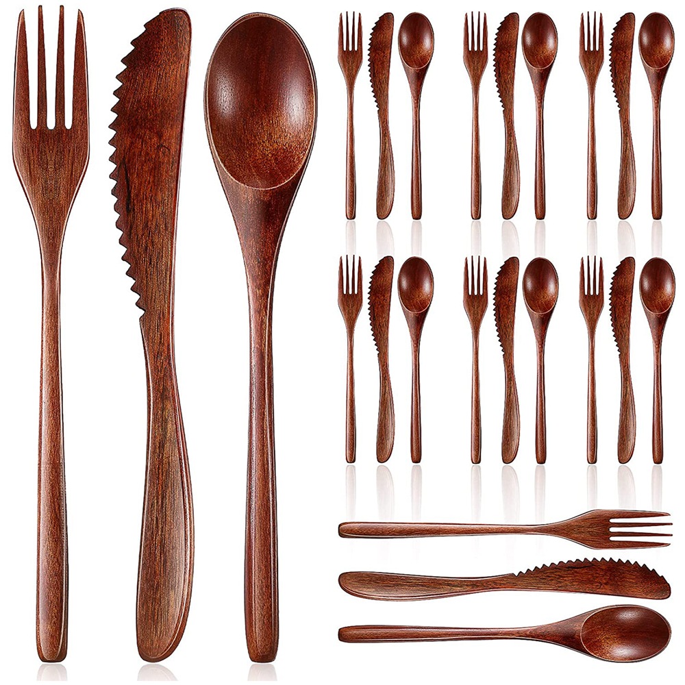Holz löffel Gabel Messer Besteck Set Holz Geschirr Set Küche Holz Besteck Geschirr Besteck Set (24 Stück)