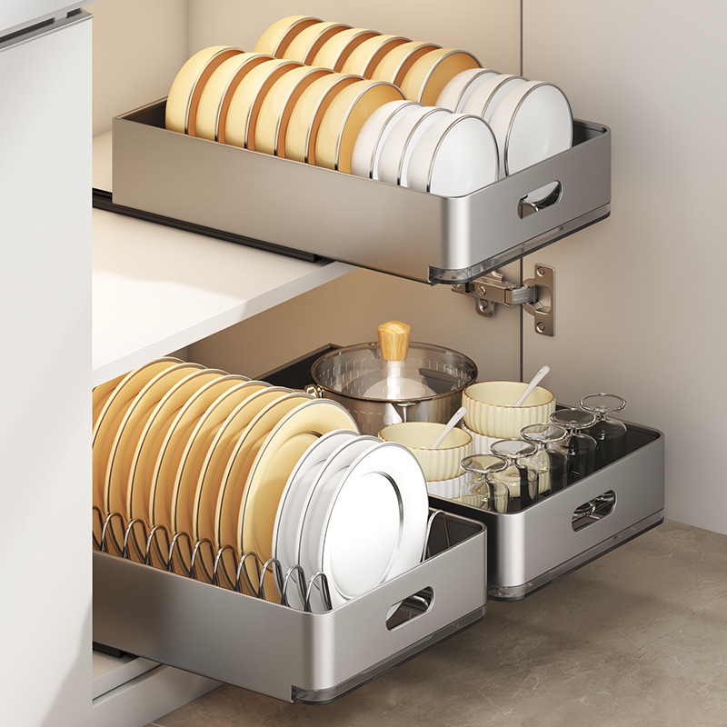 Under Sink Basket Plate Drain Rack Cabinet Storage Rack Pull out Cabinet Organizer Kitchen Slide Out Pantry Shelf Drawer Storage