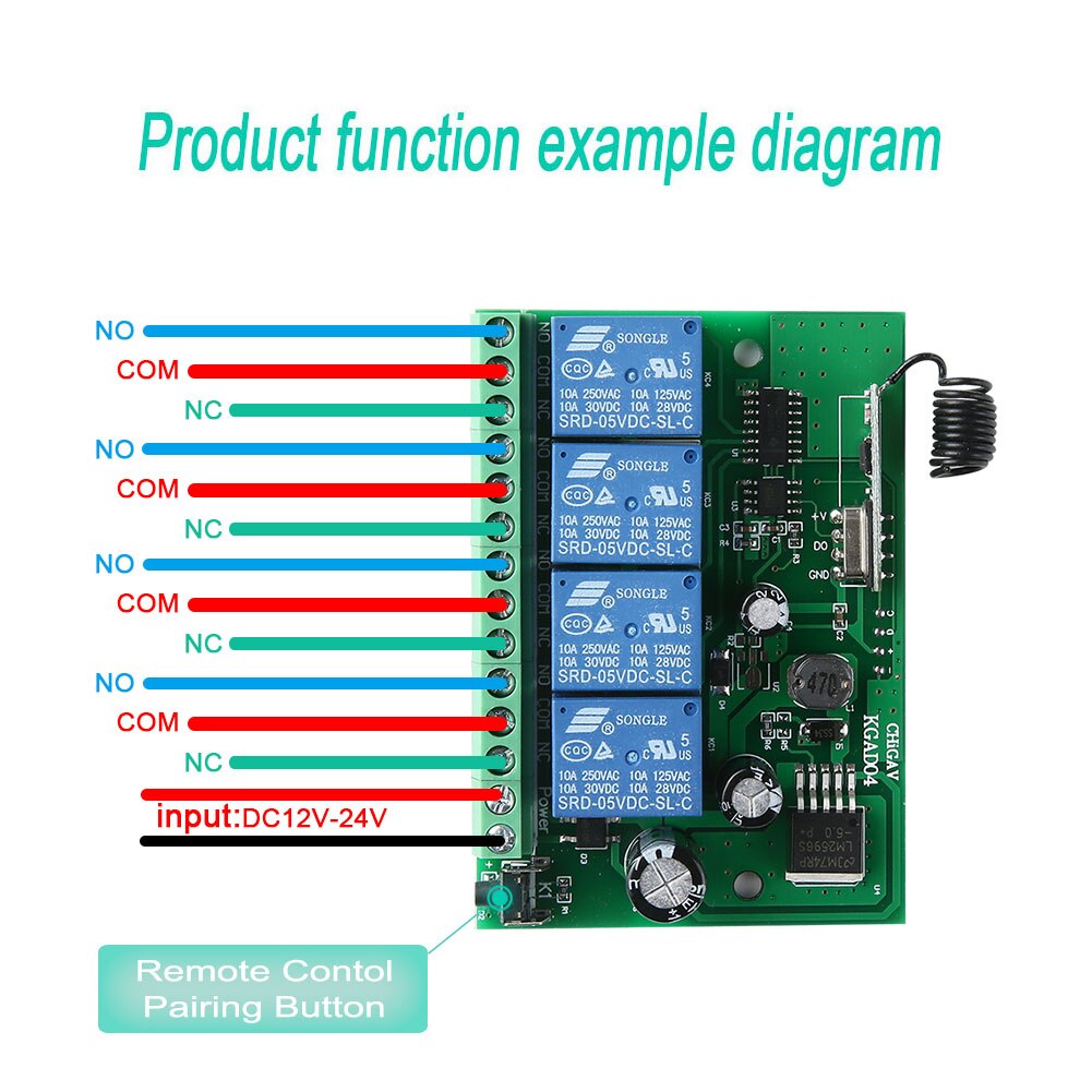 433Mhz Universele Draadloze Afstandsbediening Dc 12V 24V 4CH Relais En Zender Remote Garage/Led/Licht/Fan/Huishoudapparatuur Schakelaar