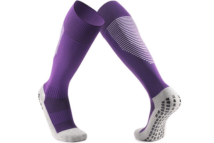 Men Women Spring Summer Breathable Football Socks Over Knee Non-slip Training Soccer Socks Outdoor Sports Socks SKJ033: Purple