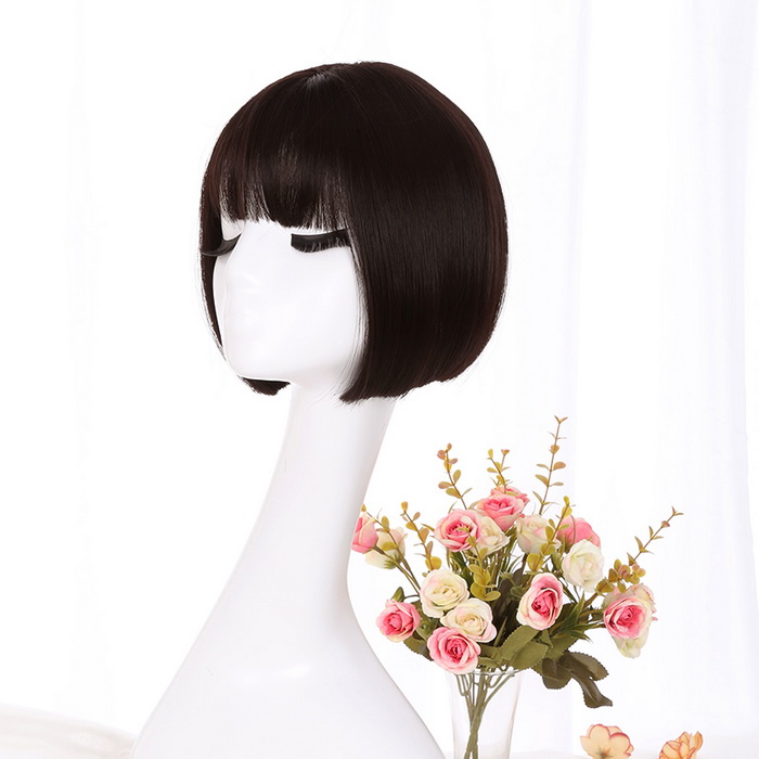 Peluca recta con corte Bob estilo coreano Yiyaobess, con flequillo, pelo sintético Natural, pelucas para mujer cortas de color marrón, negro, lino, gris, azul y Rubio: dark brown