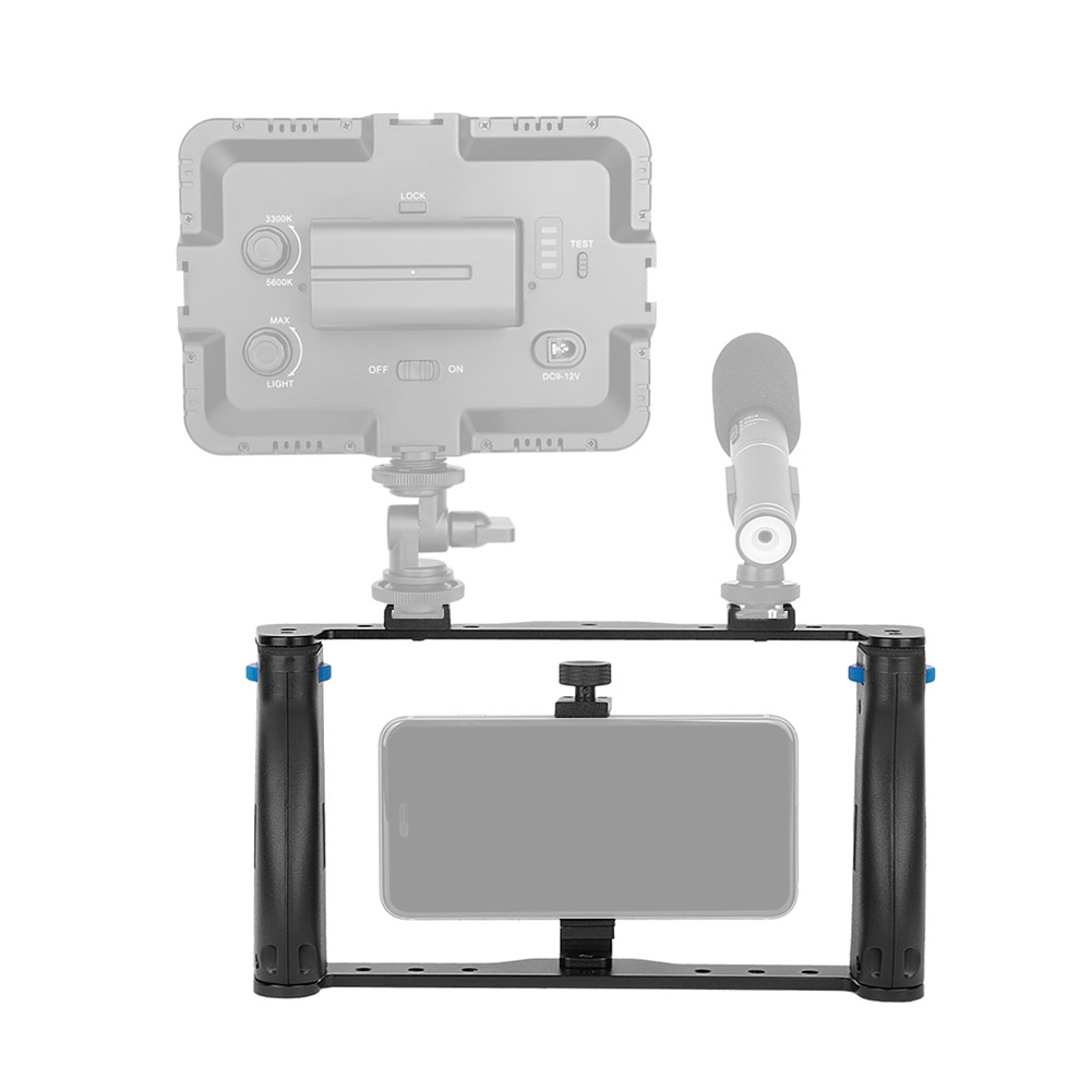 Andoer Handheld Fotografische Beugel Houder Kooi Rig DIY Telefoon Video Stabilizer met 1/4 "Schroef Mount voor iPhone X/ XS/8 P Xiaomi