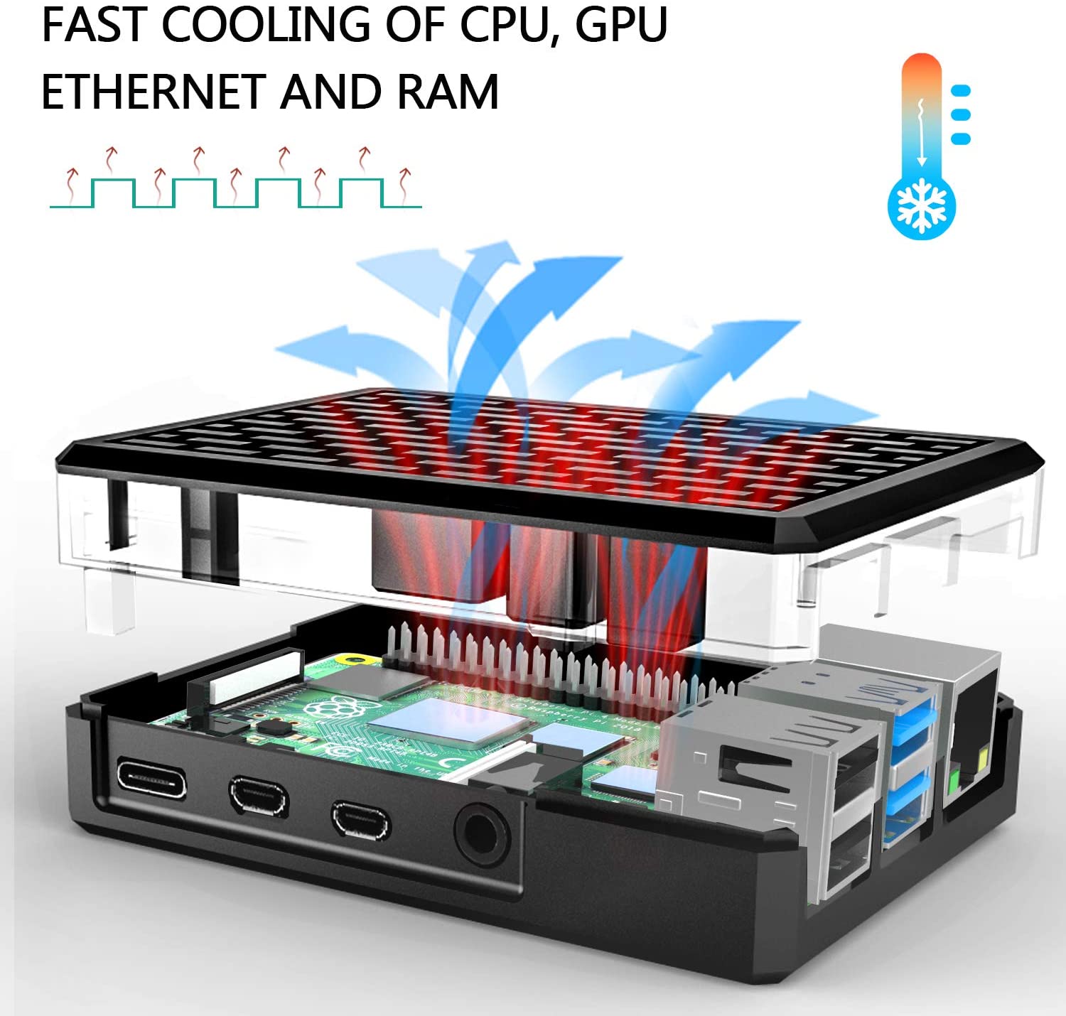Raspberry Pi 4 Aluminum Case, Raspberry Pi 4 Model B Metal Armor Case with Passive Cooling Column and Thermal Pads Pi4 Shell Box