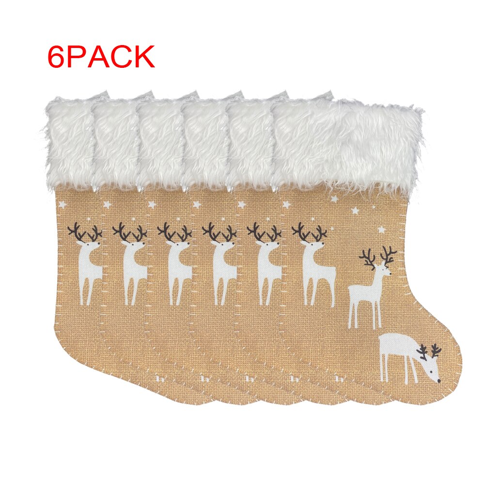 10PC /set Small Size Christmas Stockings Cute Elk Printing Christmas Stockings Festival Decoration