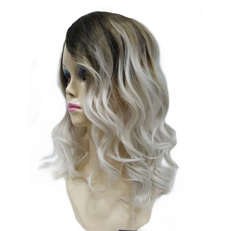 StrongBeauty Women's Wig Ombre Silver gray Dark root Long Curly Hairstyle with Bang Synthetic Full Wigs