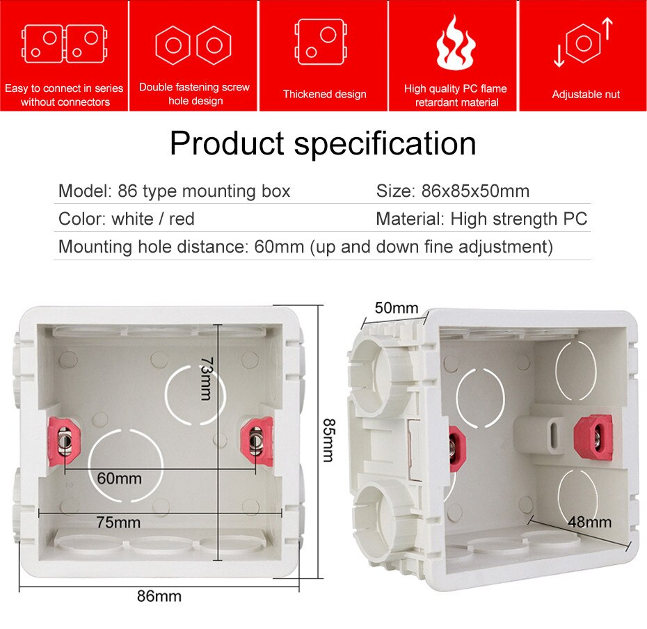 Safe &durable Wall Mounting Box Applicable to switch residential, buildings and factory installation of electrical equipment