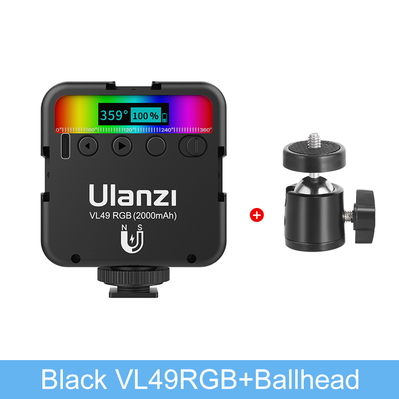 Ulanzi – Mini lumière de remplissage magnétique LED, 2500K-9000K 800LUX, 3 chaussures froides, 2000mAh, éclairage vidéo couleur rvb, type-c, appareil photo: Black VL49 RGB