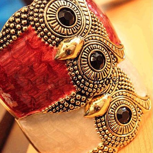 Women Enamel Alloy Big Eyes Owl Wide Bangle Cuff Bracelet Jewelry for her