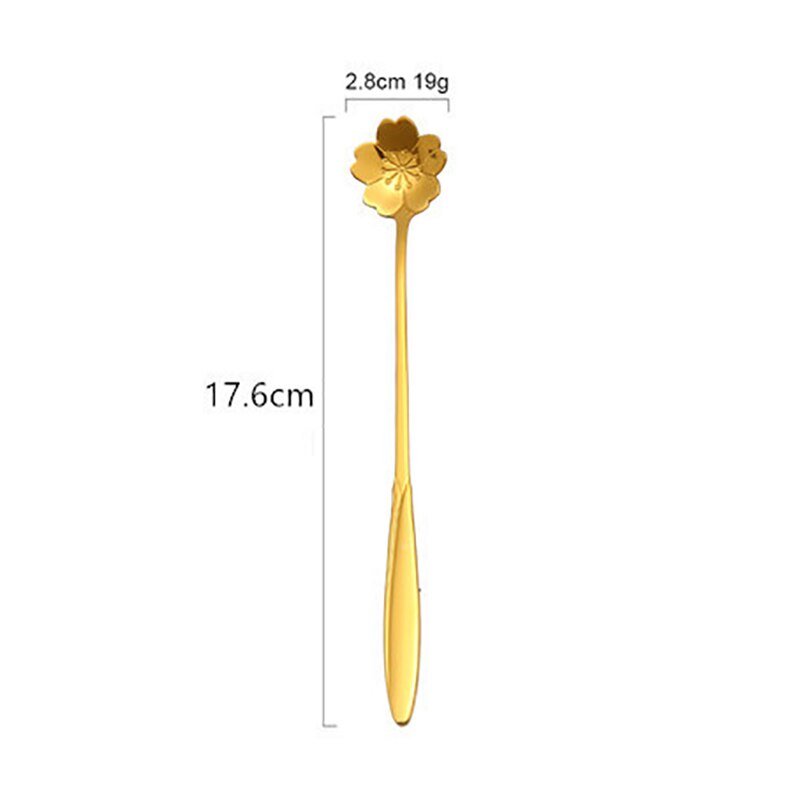 1Pcs Silver/Gold Long Handle Drink Tableware Vintage Teaspoons Mixing Spoon Kitchen Accessories 410 Stainless Steel: gold cherry blossoms
