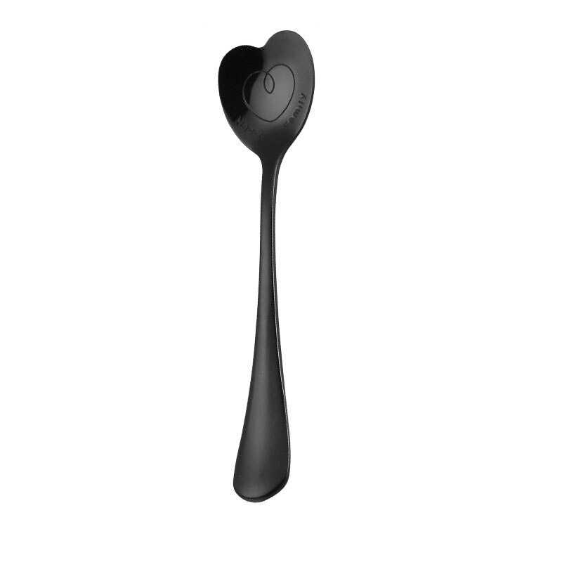 En forme de coeur amour Couple cuillère créative en acier inoxydable café thé Dessert Stiring cuillère arc-en-ciel noir 1 pièces: 12