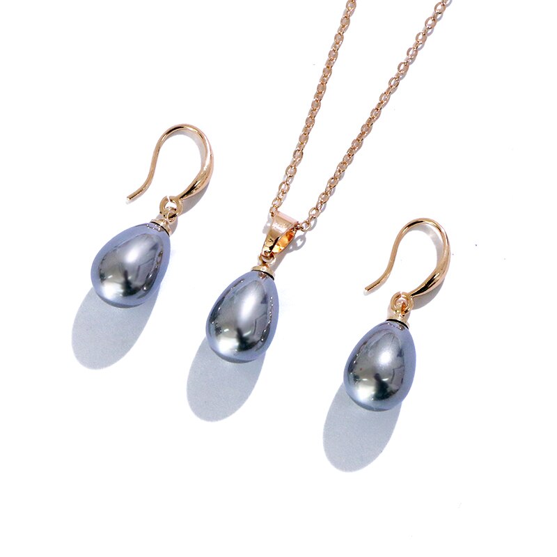 KOMI Polynesian Hawaiian Pohnpei Chuuk Marshall Style Imitation Pearls Copper Teardrop Necklace Pendant Earrings Jewelry Set: GJZ593G