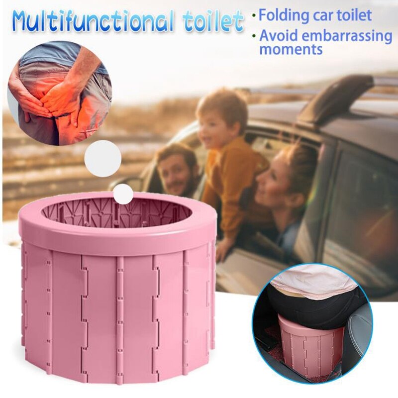 Børnetoilet rejser foldbart toilet urinal mobilsæde til camping vandreture langtur bil potte toilet: Lyserød