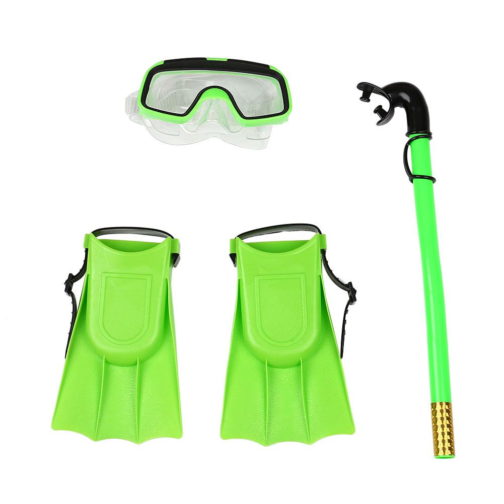 Svømning snorklingsæt beskyttelsesbriller dykning dykningsudstyr flippers maske: Grøn