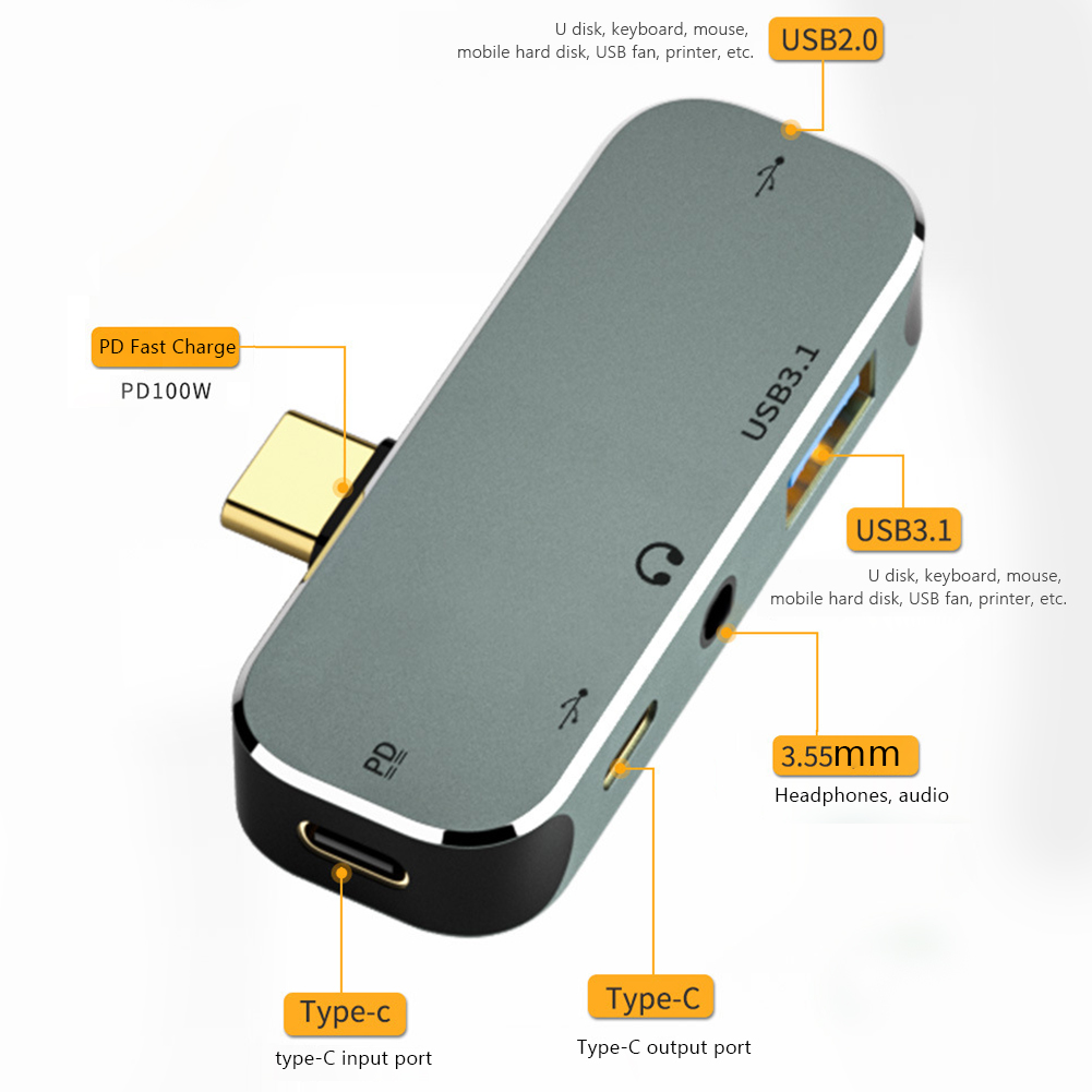 Type C Hub Docking Station 3.55Mm Jack PD100W Laptop Power USB3.0 USB3.1 Hdmi Hub Usb 3.0 Extender Computer Laptop splitter: YX04 X3
